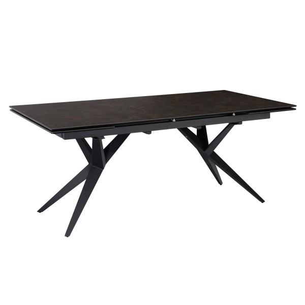 Esszimmertisch 180 - 260 cm Ausziehbar Keramik Glas Schwarz, Keramiktisch Groß, Designer Küchentisch Rechteckig, Esstisch Extravagant mit Metallbeinen