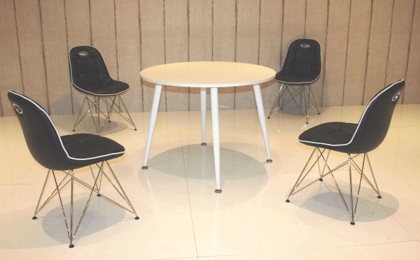 wonido Design Esszimmergruppe, 4 Stühle in verschiedenen Farben, Rundtisch in verschiedenen Farben, Tischbeine weiß, ergonomische Schalenstühle, 5-teilig