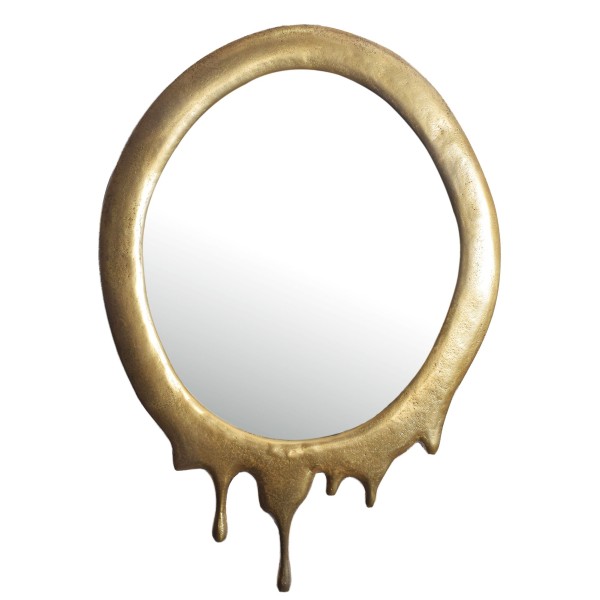 Wandspiegel 50x71 cm Metall Design Hängespiegel Gold, Aluminium Dekospiegel Oval mit Rahmen, Spiegel Wand Groß, Flurspiegel Garderobenspiegel Modern