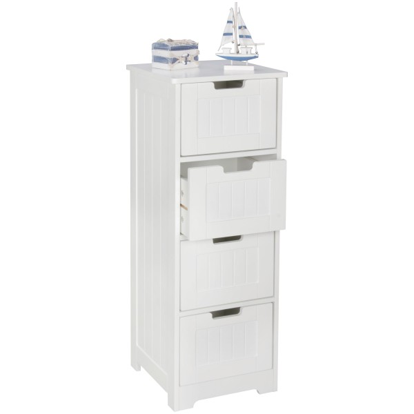 Design Badschrank Landhaus-Stil MDF-Holz 30 x 83 x 30 cm weiß, Badezimmerschrank klein 4 Schubladen, Beistellschrank Mehrzweckschrank