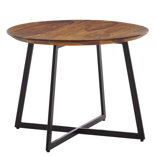 wonido Design Couchtisch, 60x60x45 cm, Sheesham Massivholz, Metall Sofatisch Rund