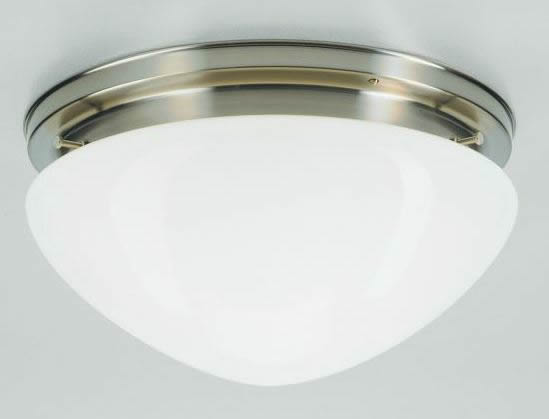 Deckenleuchte / Plafonnier, Messing Nickel matt, Glas weiß glänzend, Höhe 17 cm, Breite 30 cm, 230 V, 1 x E27 60 W