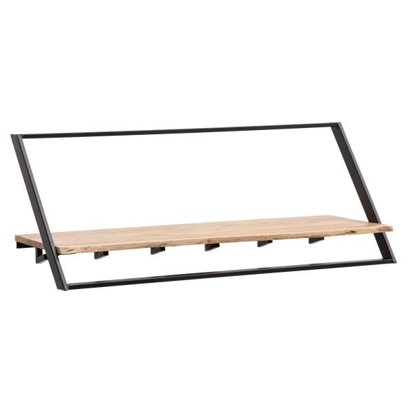 Garderobe aus Massivholz Akazie mit Baumkante 100 cm - Industrial Wandgarderobe mit Ablage & 6 Haken - Garderobenleiste mit Metallrahmen Schwarz Handgefertigt