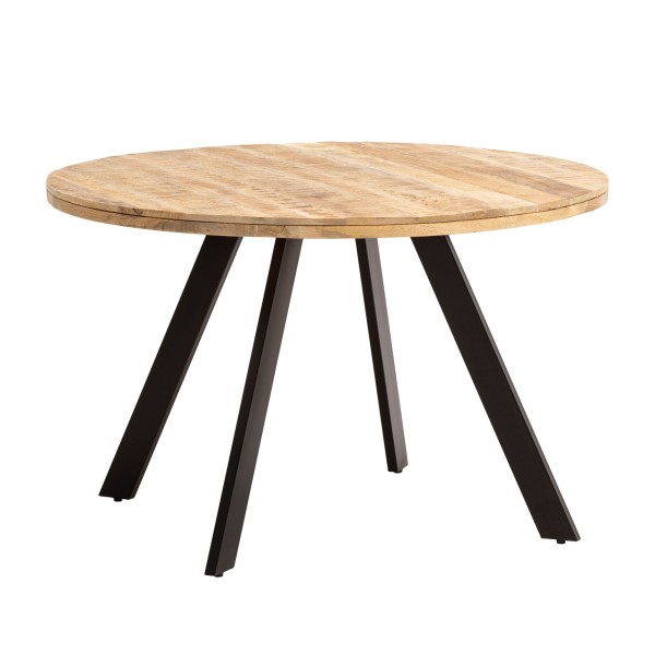 Esszimmertisch 120x120x76 cm Mango Massivholz Esstisch Modern, Küchentisch Massiv mit Metallbeinen, Holztisch Esszimmer Rund, Kleiner Speisetisch Holz