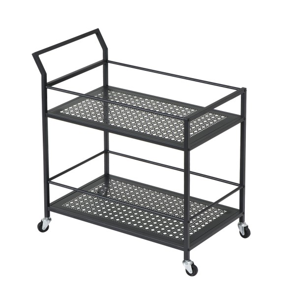 Servierwagen Metall Schwarz 79x45x83 cm mit Rollen & Bremsen, Küchenwagen 2 Ebenen, Barwagen & Rollwagen Multifunktional Modern, Beistellwagen für Küche, Esszimmer, Wohnzimmer